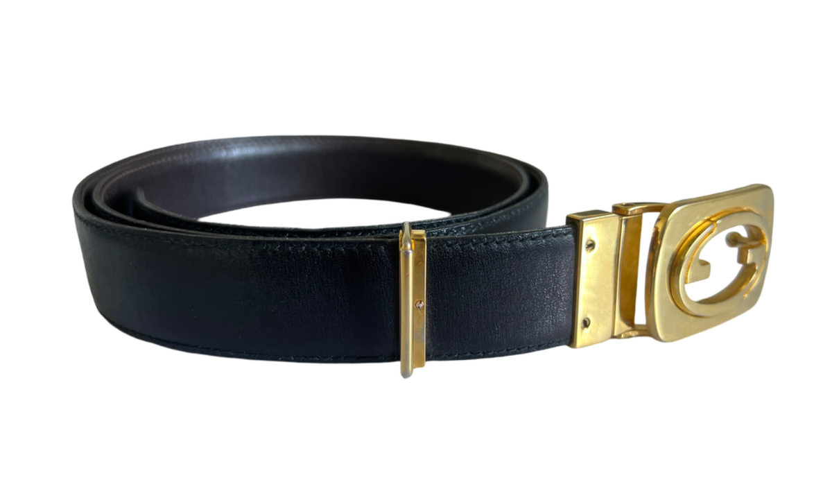 Gucci Vintage Double G Gold Buckle on Reversible Brown/Black 