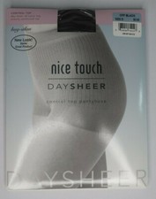 VTG Nice Touch HugAlon Control Top Nylons Pantyhose Sz D OFF BLACK USA Made