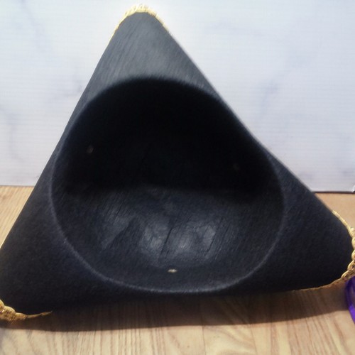 Golden Lace Trim Black Felt Pirate Triangle Hat With Snaps - Picture 9 of 9