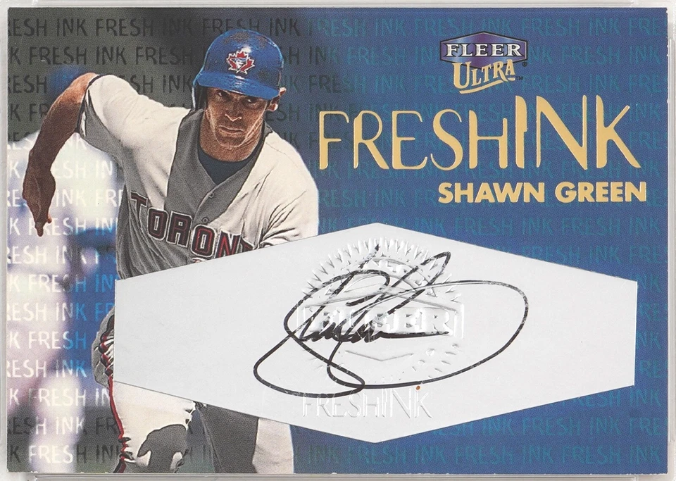 Tarjeta de béisbol Fleer Ultra Shawn 2001 verde tinta fresca graduada 10 gema como nueva Foto 2 de 3
