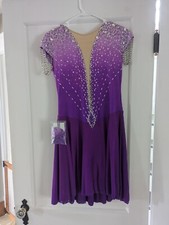 Adult Medium Figure Skating Ice Dance Dress Purple Custom Stones NWT