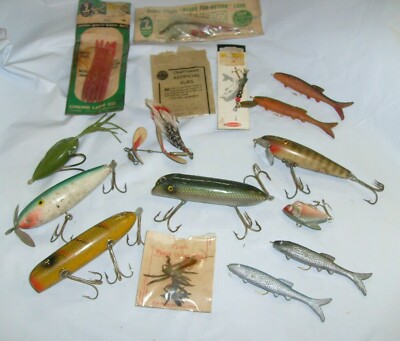 Mixed lot of 16 Vintage Fishing Lures, Wood, Rubber , Fly ... used old |  eBay