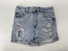 American Eagle Curvy Hi Rise Shortie Shorts Womens Size 2 Blue Distressed Denim