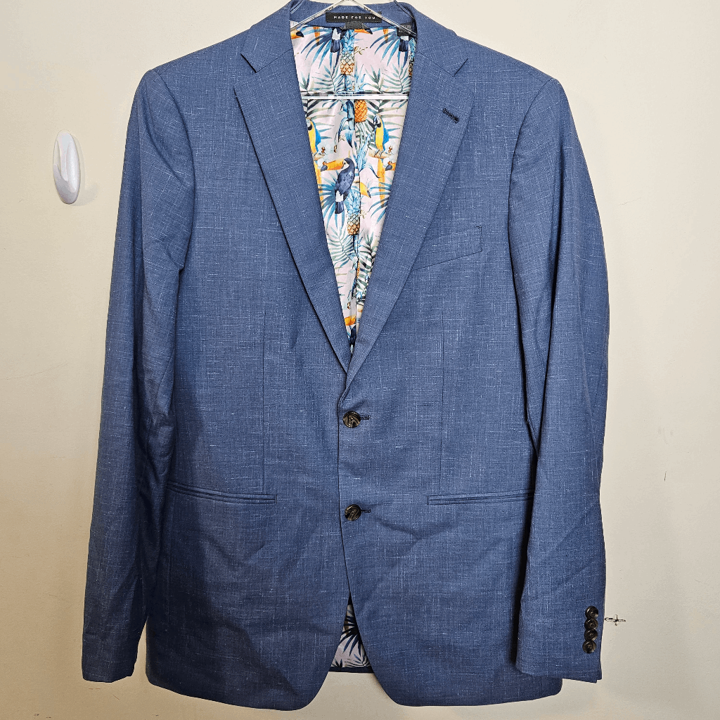 Indochino Newbury 48 Wool/Linen Suit Jacket Sport Coat Blazer Blue