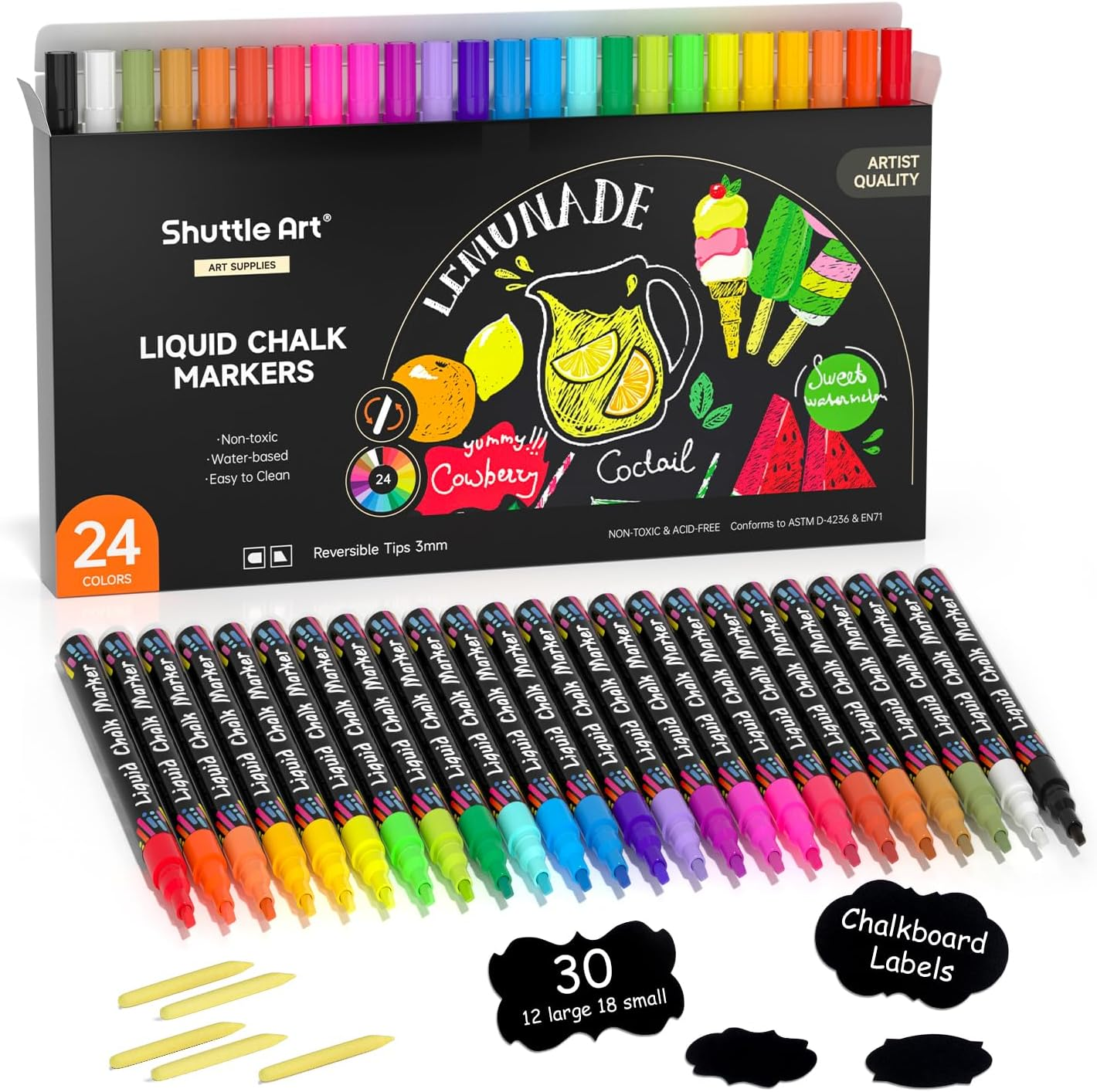 24-Color Vibrant Liquid Chalk Markers for Chalkboards & Windows - Non-Toxic-image