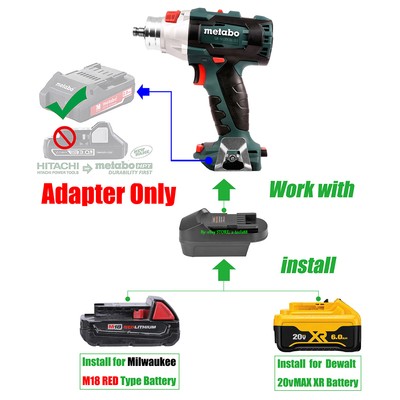 Adapter for DeWalt 20v Milwaukee M18 Battery To Older Metabo (Not HPT) 18v Tools
