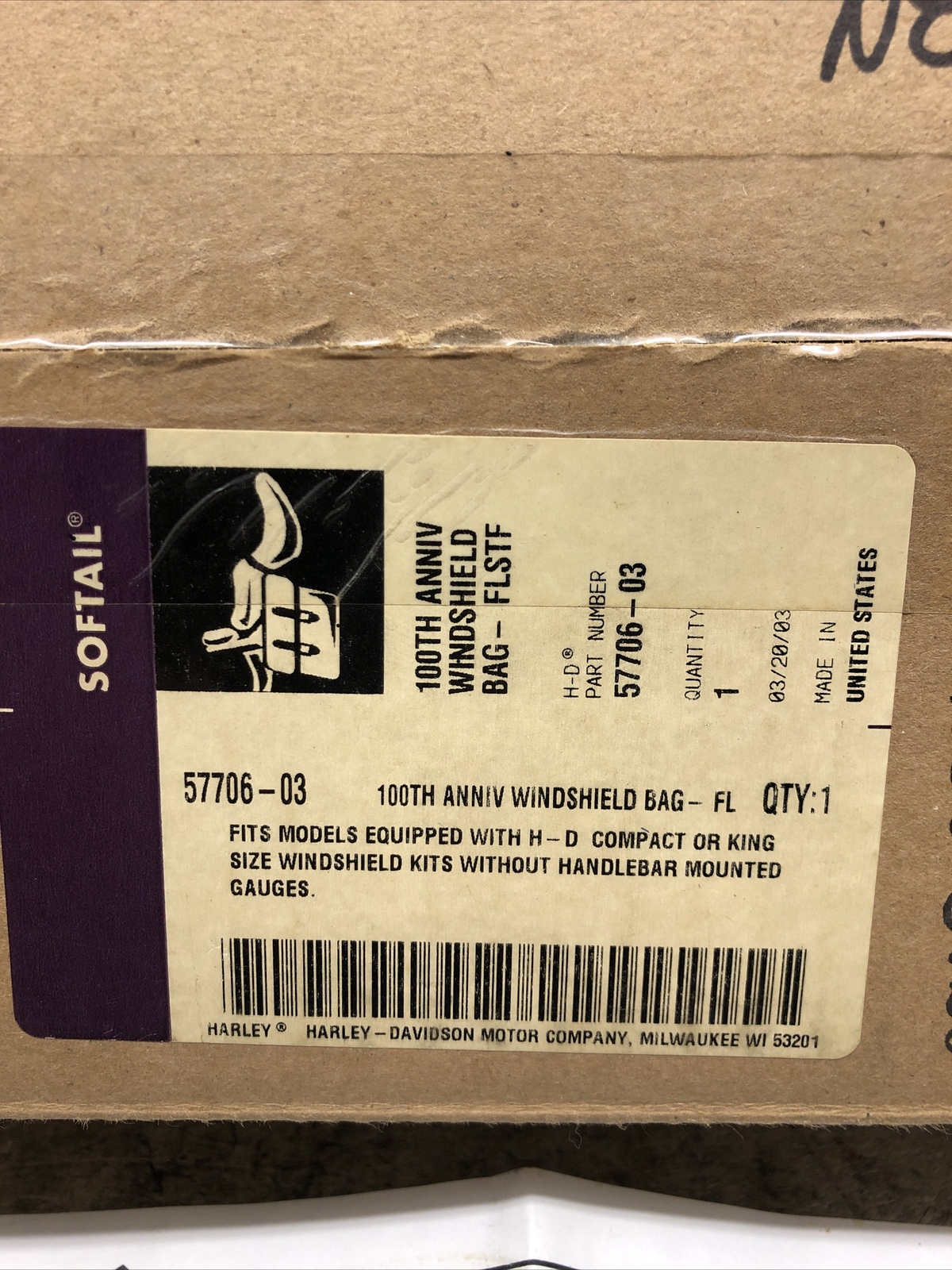 Harley 100th Anniversary Windshield Bag 2003 P/N 5770603 Fatboy