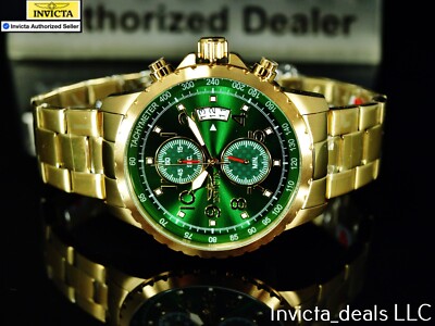 NEW Invicta Men's 45mm PILOT Specialty Chronograph GREEN DIAL Gold Tone SS Watch