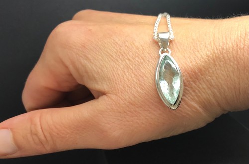 aquamarine pendant marquise solid Sterling Silver 18” chain natural box. - Picture 7 of 19