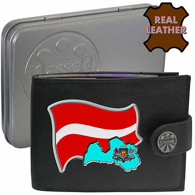Lettland Flagge Geldbörse Lettische Karte Emblem Weich Echtleder Herren Geschenk Dose RFID