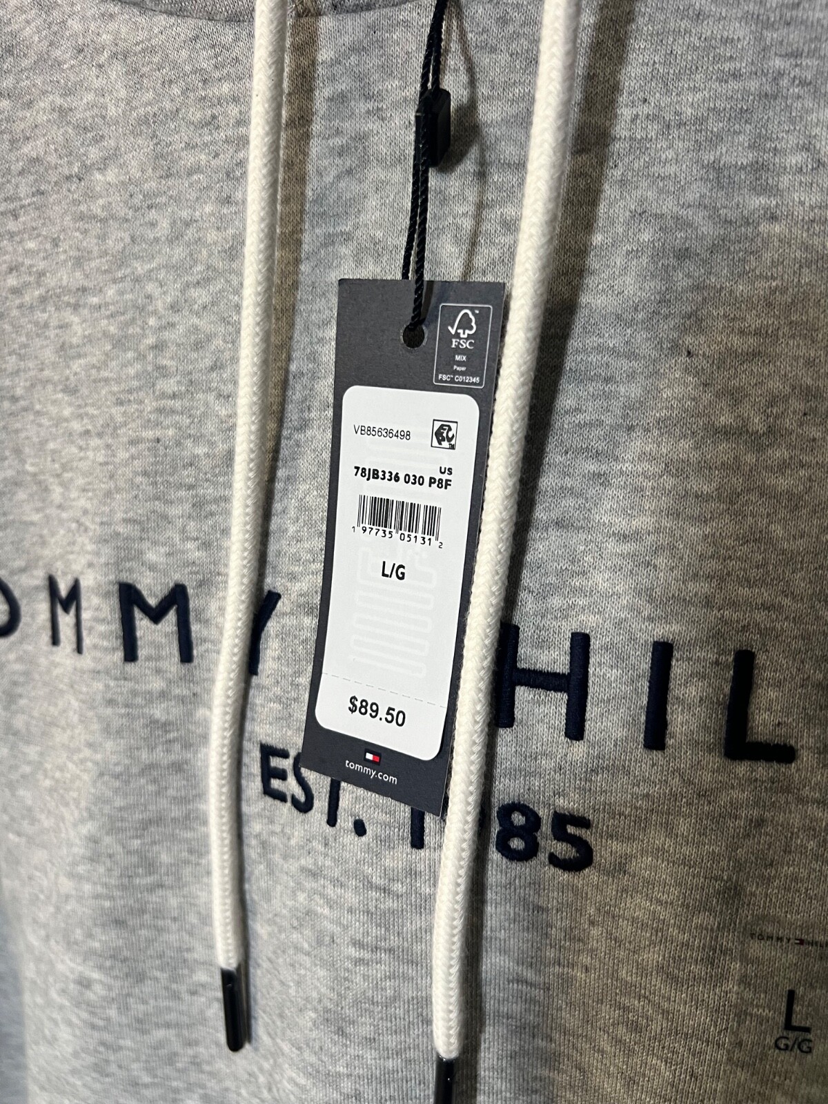 Men's Grey Tommy Hilfiger Hoodie Size Large Brand New