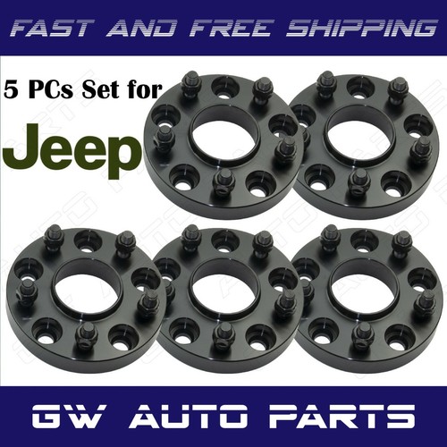 5 BLACK 1.5" JEEP HUB CENTRIC ADAPTERS 5x4.5 to 5x5 WRANGLER JK RIMS ON