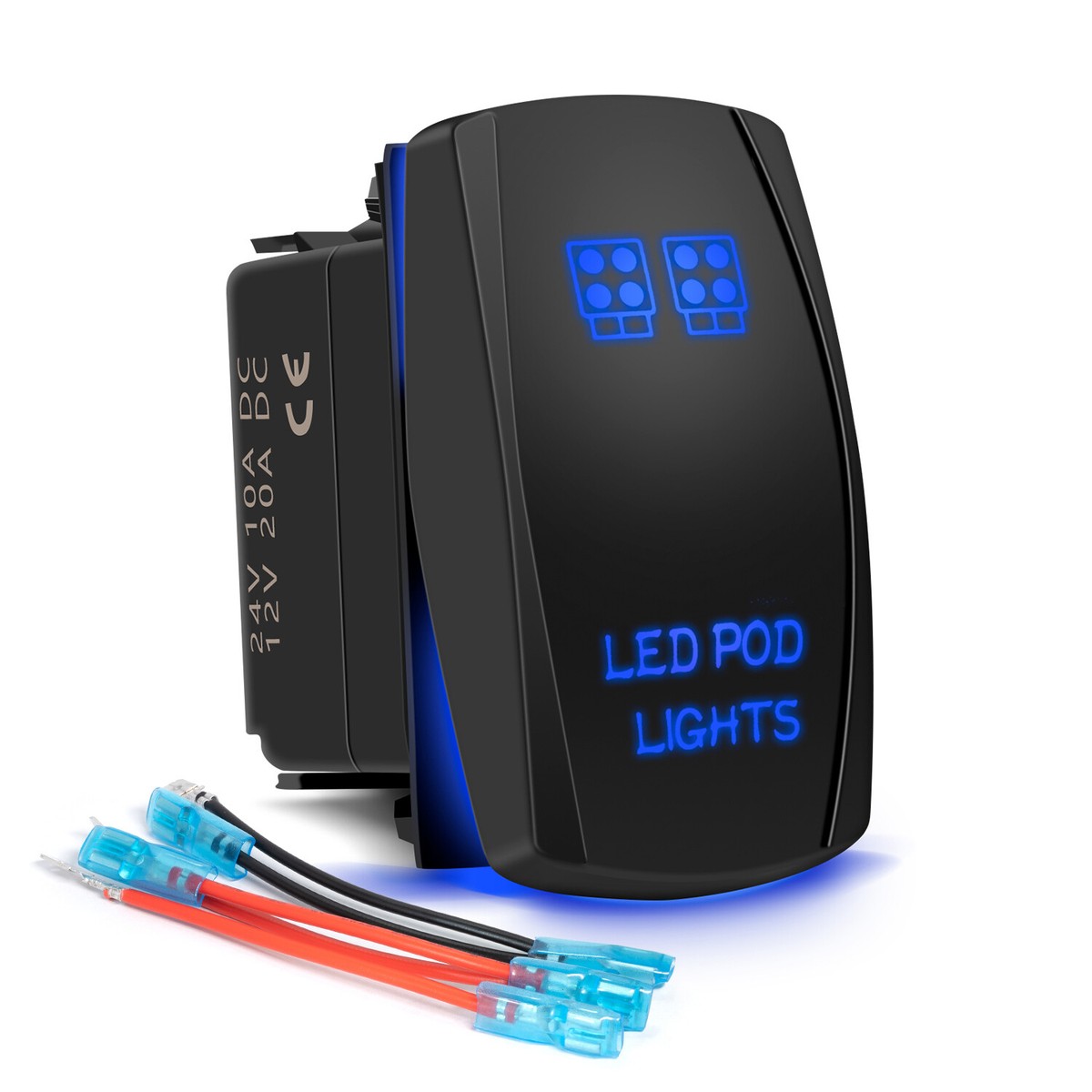 Blue LED Backlit Rocker Switch - Waterproof 12V 20A 5-Pin For Car, Boat, Marine