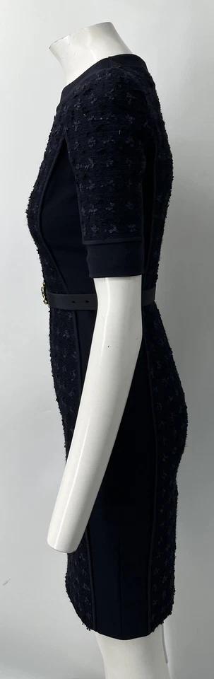 Vestido Vaina Oscar De La Renta P13 ALTERADO Azul Marino Tweed Dorado Floral Cinturón Talla S Foto 2 de 4