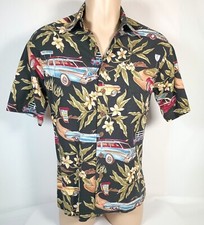 Koko Island Classic Cars Tropical Flowers Surf Hawaiian Aloha Camp Shirt SM VTG