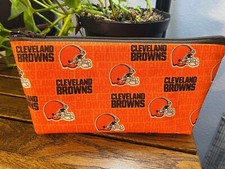 Handmade MakeUp Bag. Cleveland Browns. Zippered, Lined. Cosmetic, Travel Bag.