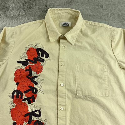 Empty Reference Shirt Mens Extra Small Light Khaki Asian Floral Spell Out Logo