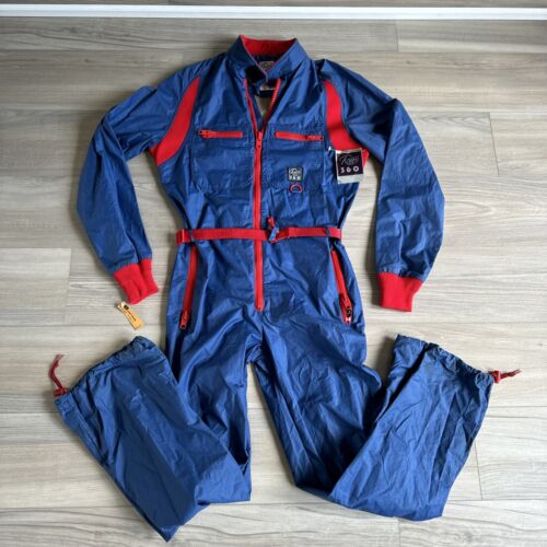 VINTAGE Roffe 360 One Piece Spring Snow Ski Powder Suit Women's M Blue Snowsuit