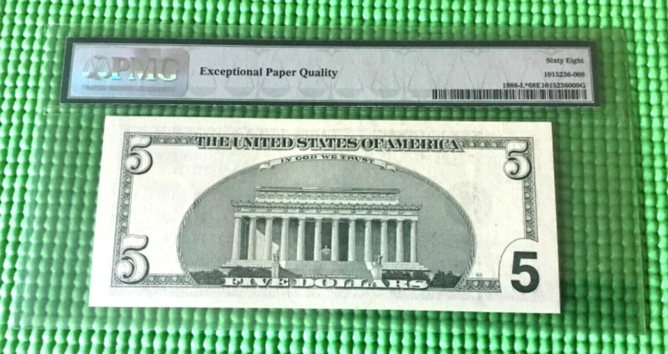 2001 $5 Federal Reserve Note San Francisco PMG 68EPQ  Star Note * - Image 2 of 2