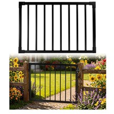 32.5in H Aluminum Deck Gate   Heavy Duty Black Metal Outdoor Gate, Width Adju...
