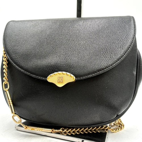 Givenchy Chain Shoulder Bag Leather Black Gold Used Authentic