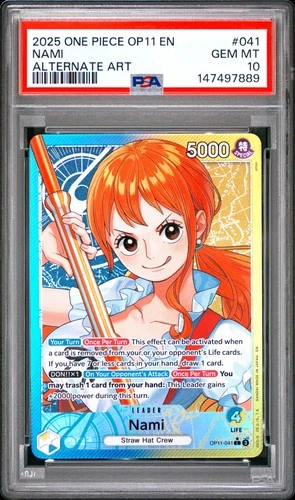 2025 ONE PIECE OP11-A FIST OF DIVINE SPEED ALTERNATE ART #041 NAMI PSA 10