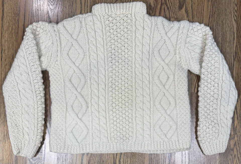 Suéter Crema Pescador Irlandés Tejido con Cable Barr Co. De Colección Famoso Lana Virgen M Foto 2 de 4