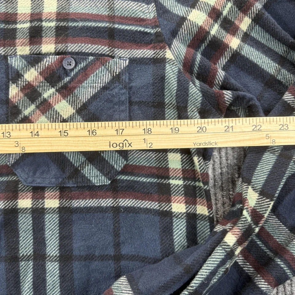 Camisa Máquina Para Hombre Grande Azul Verde Franela a Cuadros Botón Delantero Manga Larga Foto 3 de 4