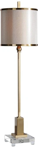 Modern Table Lamp 35" Tall Brushed Brass Champagne Drum Shade for Living Room - Picture 2 of 2