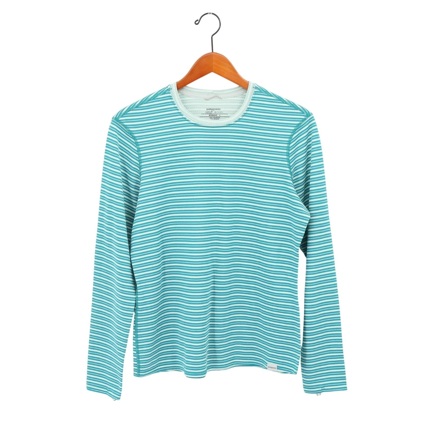 Patagonia Capilene 3 Midweight Base Layer PolarTec Crew Neck Top Teal Stripe L