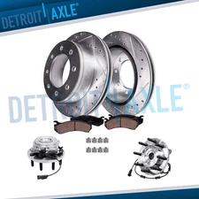 Front Drilled Brake Rotors Pads Wheel Bearing and Hubs for Dodge Ram 2500 3500