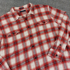 Lucky Brand Mens 2XL XXL Classic Fit Button Up Flannel Shirt Red Plaid 7MS4000