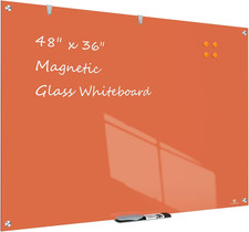 Large Frameless Orange Glass Dry-Erase Board - 48x36 Inch Magnetic Whiteboard