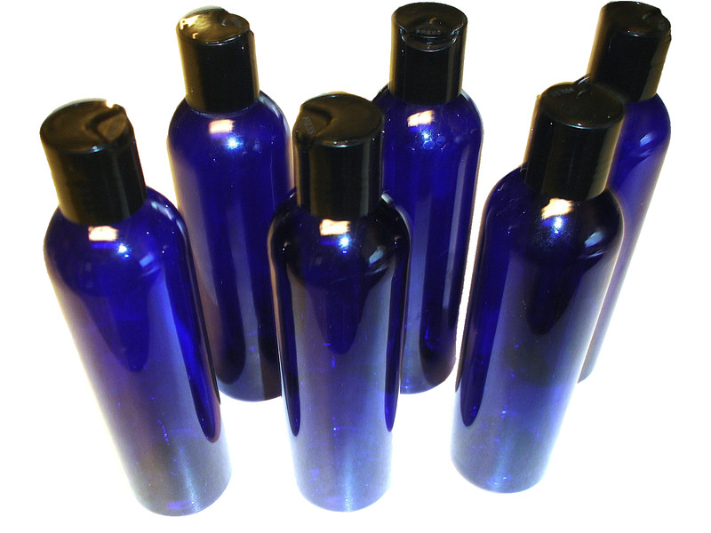 Cobalt Blue Plastic Squeeze Bottles with Disc Top Flip Cap (set of 6) open pkg