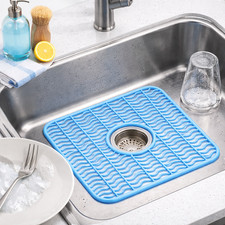 Sink Protector Mat for Kitchen Light Blue Plastic Bottom Guard 11" x 12"