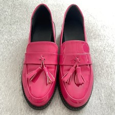 Women's Sz 39EU 8.5US Pink Patent Round Toe Slip On Loafer Shoes Tassal