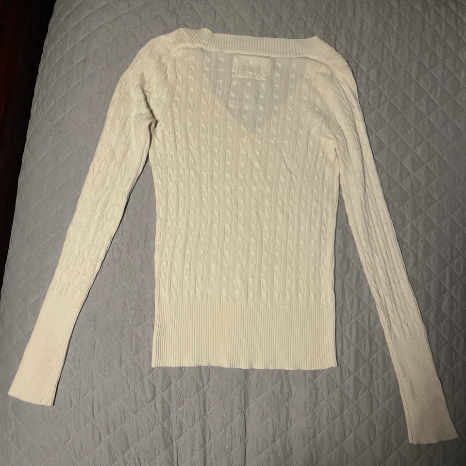 Suéter de Colección Años 2000 Y2k American Eagle Tejido Crema Manga Larga Cuello en V Para Mujer M Foto 2 de 4