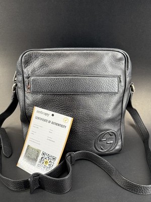Gucci Interlocking G Black Leather Shoulder Bag Unisex Crossbody Authentic