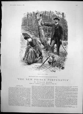 Antique Old Print New Prince Fortunatus Waiting Lady Gathering Flowers 1889