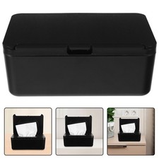 Reusable Black Desktop Tissue Box Holder with Sealed Lid for Moist Wipes