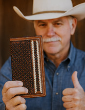 Ranger Belt Company Rodeo Wallet H-70 Tooled Leather Western Rawhide Laced Brown