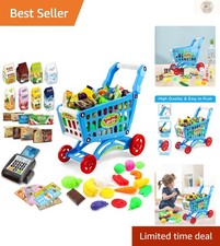 Colorful Kids Shopping Cart  Pretend Food Playset - Educational Fun for Todd...