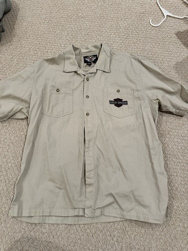 Vintage Harley-Davidson Button Down Shirt 2Xl Khaki Logo On Back Pocket Shirt