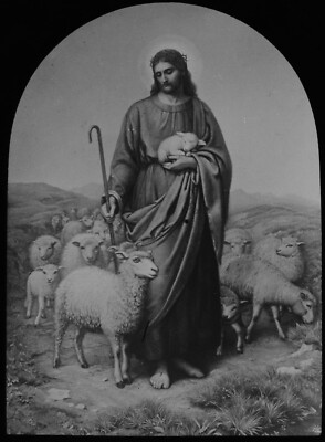 THE GOOD SHEPHERD BY SYBIL PARKER C1900 Magic Lantern Slide RELIGION JESUS
