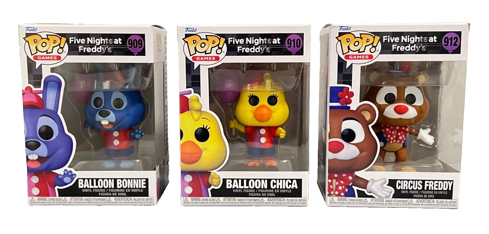 3 LOT Funko Pop! Games Five Nights at Freddy's 909 910 912 Chica Bonnie Freddy
