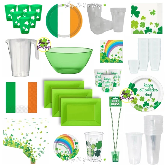 VAJILLA ST. PATRICKS DAY PARTY Tazones Irlandeses Platos Tazas Mantel Tiro Vidrio☘��� Foto 2 de 4