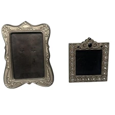 American Victorian Embossed MYX Rhinestone Silver Metal Mini Picture Frame Lot