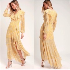 Lulu’s Maybel Yellow Floral ruffled maxi dress NWT XS