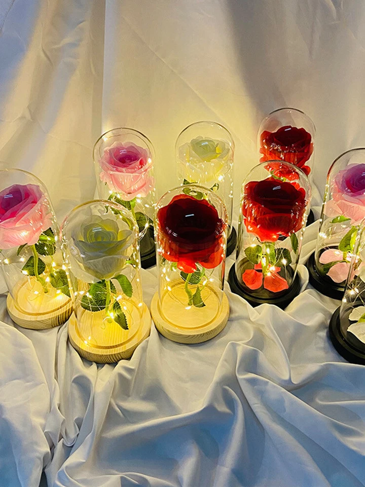 Enchanted Forever Rose Flower In Glass Dome LED Light Mother's Day Gift Decor AU - image 3 of 4