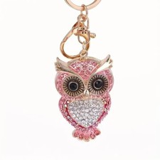 Creative Metal Owl Key Chain Ring Pink Rhinestone Backpack Pendant Fashion Gift